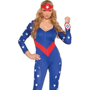 Captain America Style Costume Star Print Jumpsuit Wrist Band and Headband